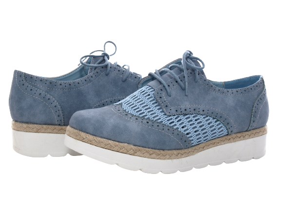 Women's Designer Lace-Up Flat Shoes Platform Shoes Blue # 534