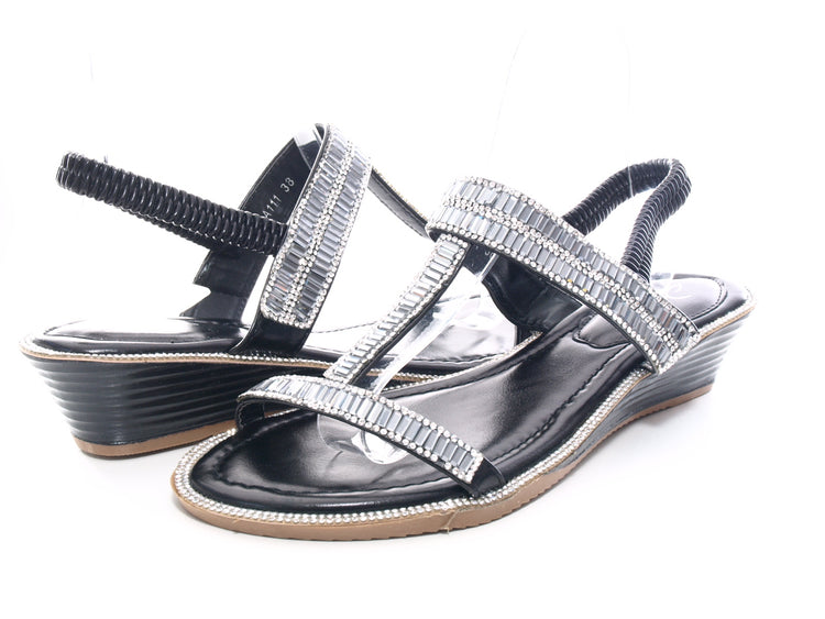 Sandales compensées chaussures d'été nu-pieds noir # 111