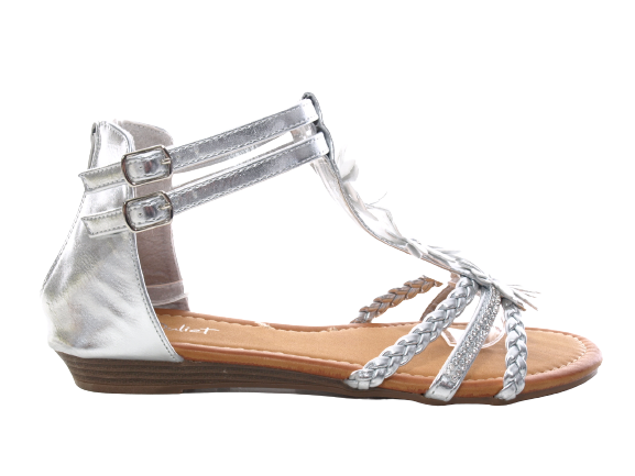 Sandales plates chaussures d'été sandales à brides fleurs découpes argent # 80