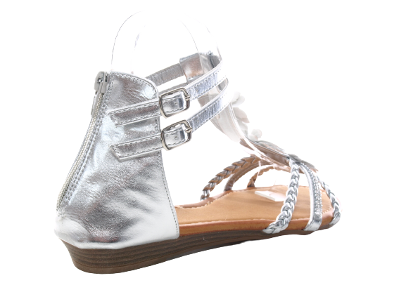 Sandales plates chaussures d'été sandales à brides fleurs découpes argent # 80