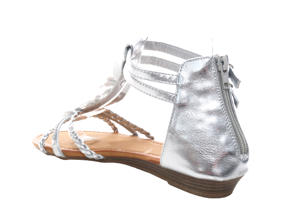 Sandales plates chaussures d'été sandales à brides fleurs découpes argent # 80