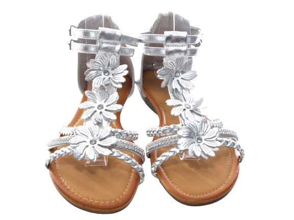 Sandales plates chaussures d'été sandales à brides fleurs découpes argent # 80