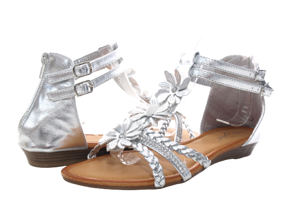 Sandales plates chaussures d'été sandales à brides fleurs découpes argent # 80