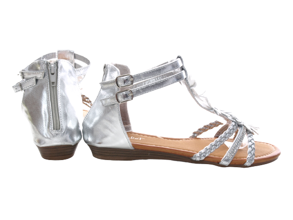 Sandales plates chaussures d'été sandales à brides fleurs découpes argent # 80