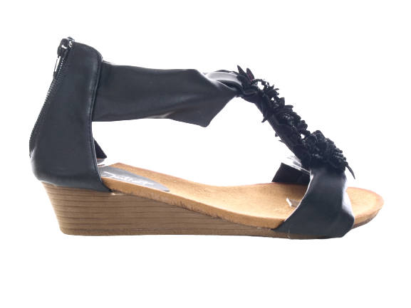 Sandales compensées pour femmes chaussures d'été nu-pieds noir # 73