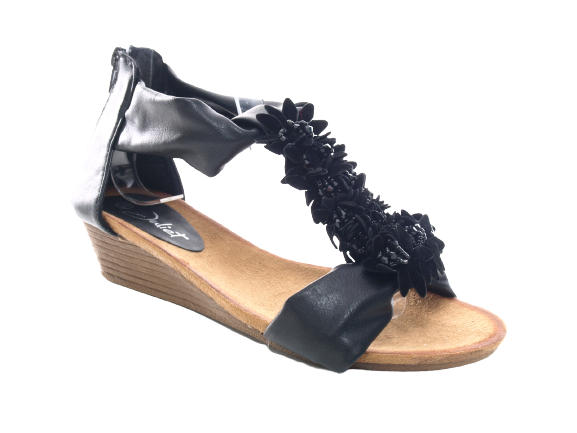 Sandales compensées pour femmes chaussures d'été nu-pieds noir # 73