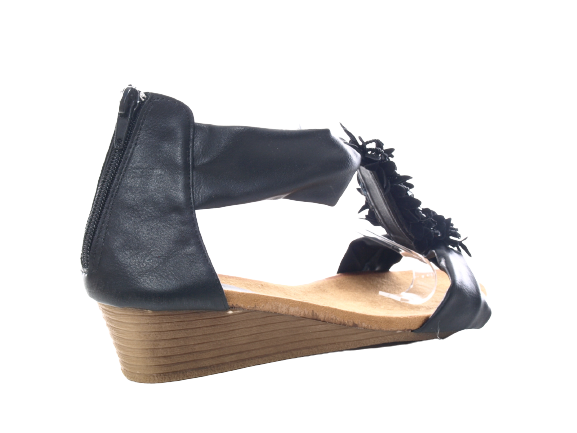 Sandales compensées pour femmes chaussures d'été nu-pieds noir # 73