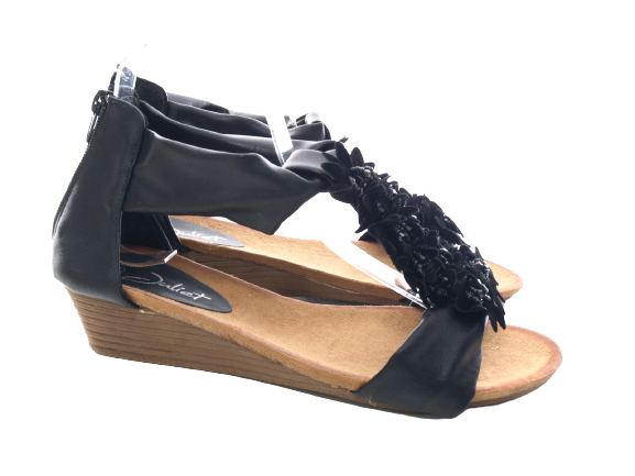 Sandales compensées pour femmes chaussures d'été nu-pieds noir # 73