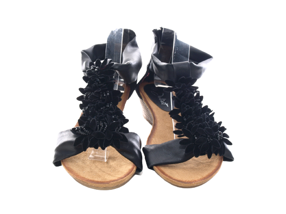 Sandales compensées pour femmes chaussures d'été nu-pieds noir # 73