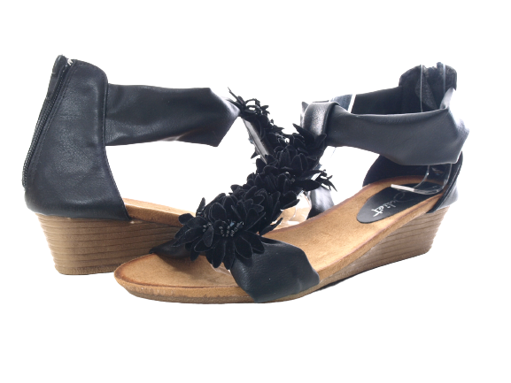 Sandales compensées pour femmes chaussures d'été nu-pieds noir # 73
