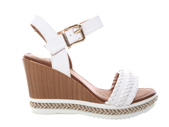 Damen Keilabsatz Wedges Plateau Sandalen Sandaletten Keilabsatz Römer White # 6525