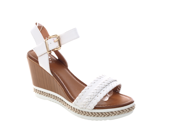 Damen Keilabsatz Wedges Plateau Sandalen Sandaletten Keilabsatz Römer White # 6525