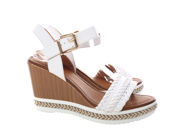 Damen Keilabsatz Wedges Plateau Sandalen Sandaletten Keilabsatz Römer White # 6525