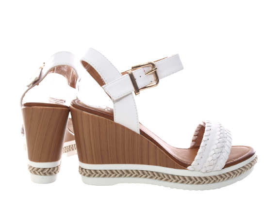 Damen Keilabsatz Wedges Plateau Sandalen Sandaletten Keilabsatz Römer White # 6525