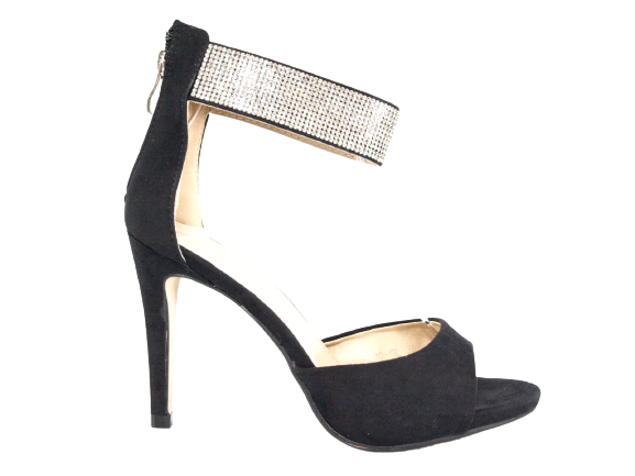 Women's High Heels Evening Shoes Rhinestone Pumps Strappy Black # 9470