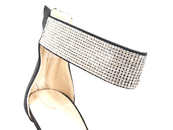 Damen High Heels Abendschuhe Straß Pumps Riemen Black # 9470