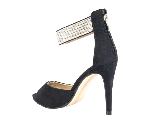 Damen High Heels Abendschuhe Straß Pumps Riemen Black # 9470