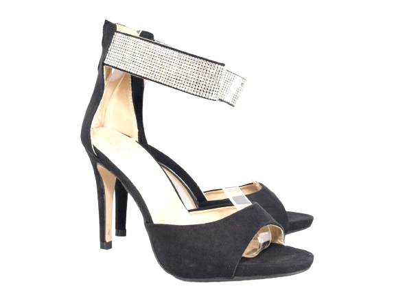 Damen High Heels Abendschuhe Straß Pumps Riemen Black # 9470