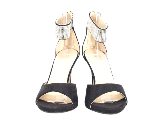 Damen High Heels Abendschuhe Straß Pumps Riemen Black # 9470