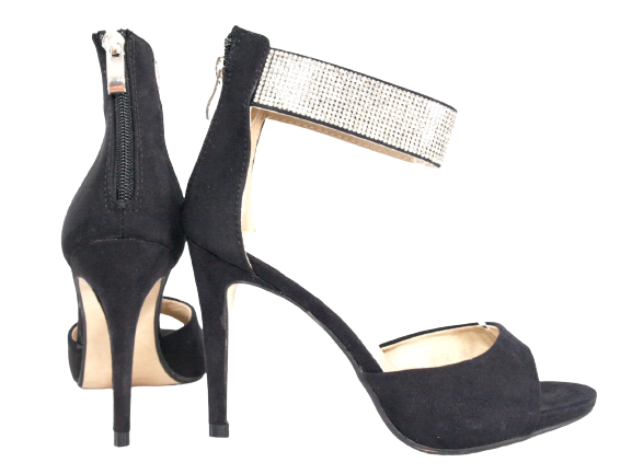 Damen High Heels Abendschuhe Straß Pumps Riemen Black # 9470