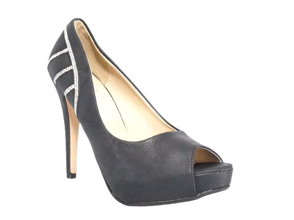 Escarpins femme à talons hauts, peep toe, chaussures de soirée noir # 0199