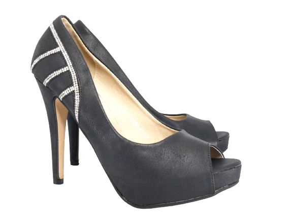 Escarpins femme à talons hauts, peep toe, chaussures de soirée noir # 0199