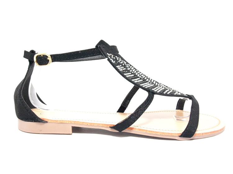 Flat sandals summer shoes sandals toe-post sandals black # 88-29