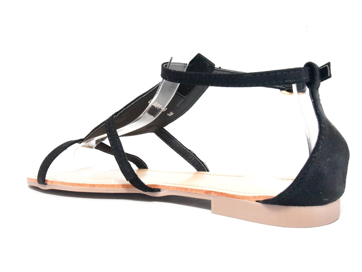 Flache Sandalen Sommerschuhe Sandaletten Zehensandale Black # 88-29