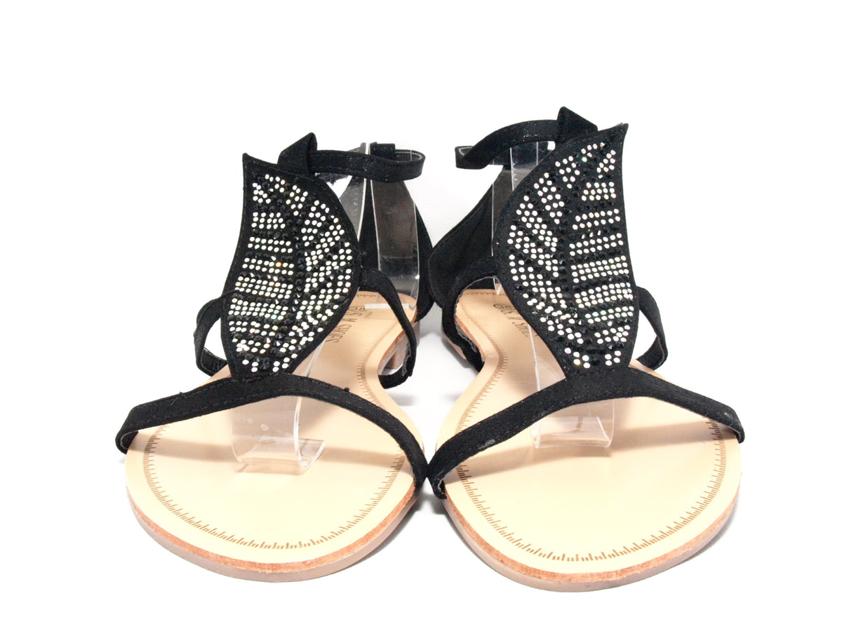 Flache Sandalen Sommerschuhe Sandaletten Zehensandale Black # 88-29