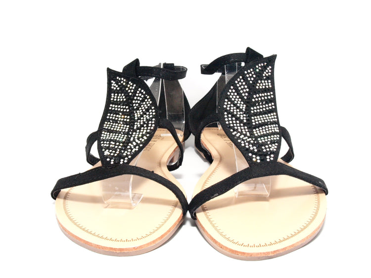 Flache Sandalen Sommerschuhe Sandaletten Zehensandale Black # 88-29