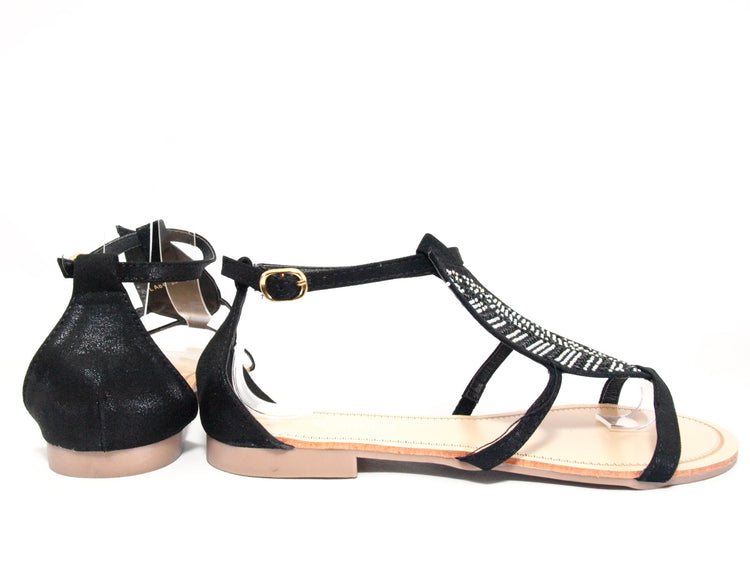 Flache Sandalen Sommerschuhe Sandaletten Zehensandale Black # 88-29