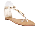Flache Sandalen Sommerschuhe Sandaletten Zehensandale White # 88-27