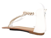 Flache Sandalen Sommerschuhe Sandaletten Zehensandale White # 88-27