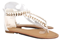 Flache Sandalen Sommerschuhe Sandaletten Zehensandale White # 88-27