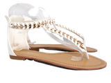 Flache Sandalen Sommerschuhe Sandaletten Zehensandale White # 88-27