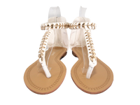 Flache Sandalen Sommerschuhe Sandaletten Zehensandale White # 88-27