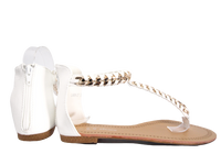 Flache Sandalen Sommerschuhe Sandaletten Zehensandale White # 88-27