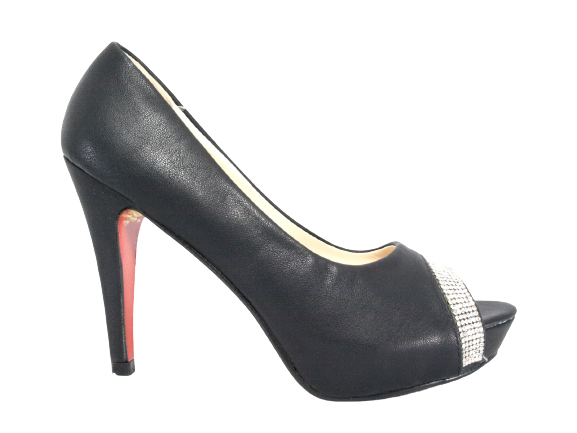 Escarpins femme à talons hauts et bout ouvert, chaussures de soirée noir # 25817