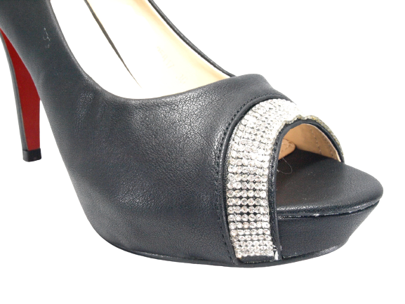 Escarpins femme à talons hauts et bout ouvert, chaussures de soirée noir # 25817