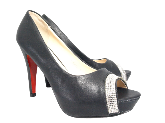 Escarpins femme à talons hauts et bout ouvert, chaussures de soirée noir # 25817