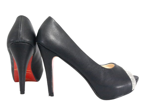 Escarpins femme à talons hauts et bout ouvert, chaussures de soirée noir # 25817