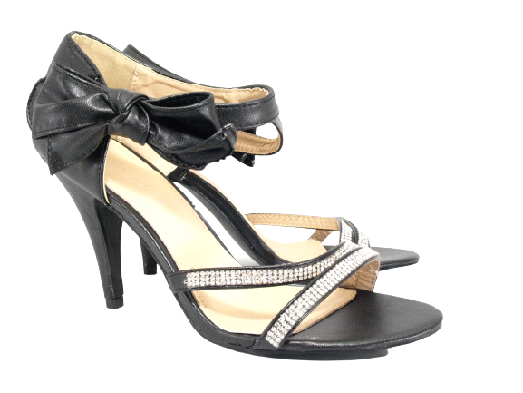 Damen High Heels Abendschuhe Straß Pumps Riemen Black # 8382-32