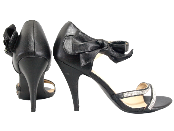 Damen High Heels Abendschuhe Straß Pumps Riemen Black # 8382-32