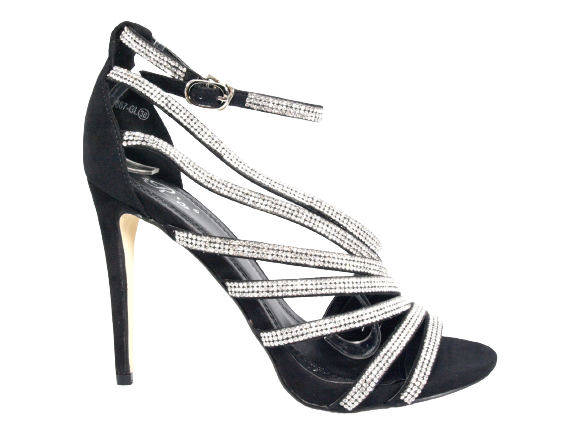 Women's High Heels Evening Shoes Rhinestone Pumps Strappy Black # 9867