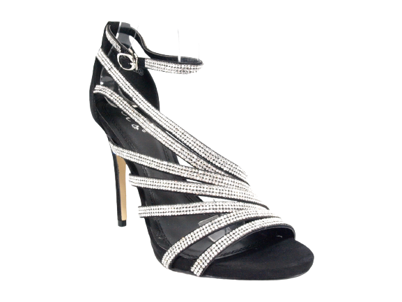 Women's High Heels Evening Shoes Rhinestone Pumps Strappy Black # 9867