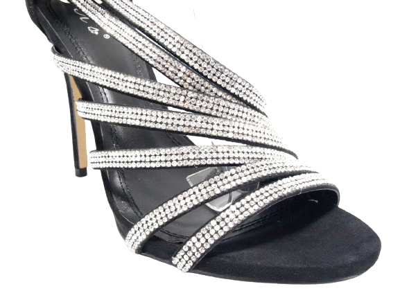 Women's High Heels Evening Shoes Rhinestone Pumps Strappy Black # 9867
