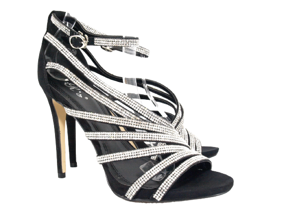 Women's High Heels Evening Shoes Rhinestone Pumps Strappy Black # 9867