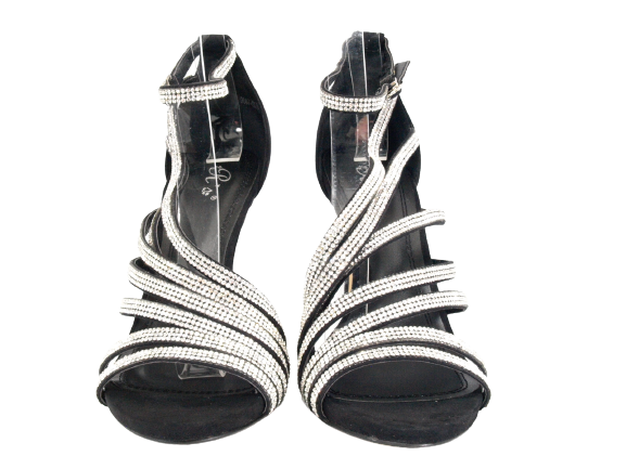 Women's High Heels Evening Shoes Rhinestone Pumps Strappy Black # 9867