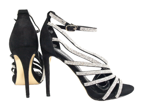 Women's High Heels Evening Shoes Rhinestone Pumps Strappy Black # 9867