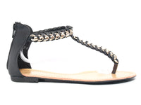 Flache Sandalen Sommerschuhe Sandaletten Zehensandale Black # 88-27